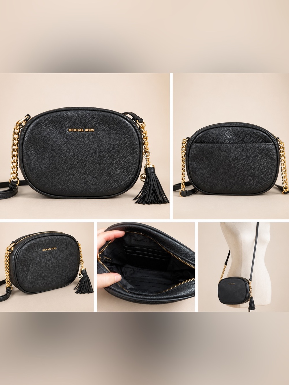 Michael Kors Black Leather Tassel Crossbody Bag